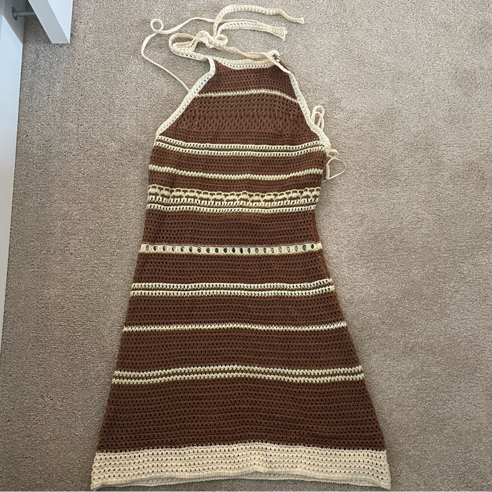 Brown Crochet Halter Dress